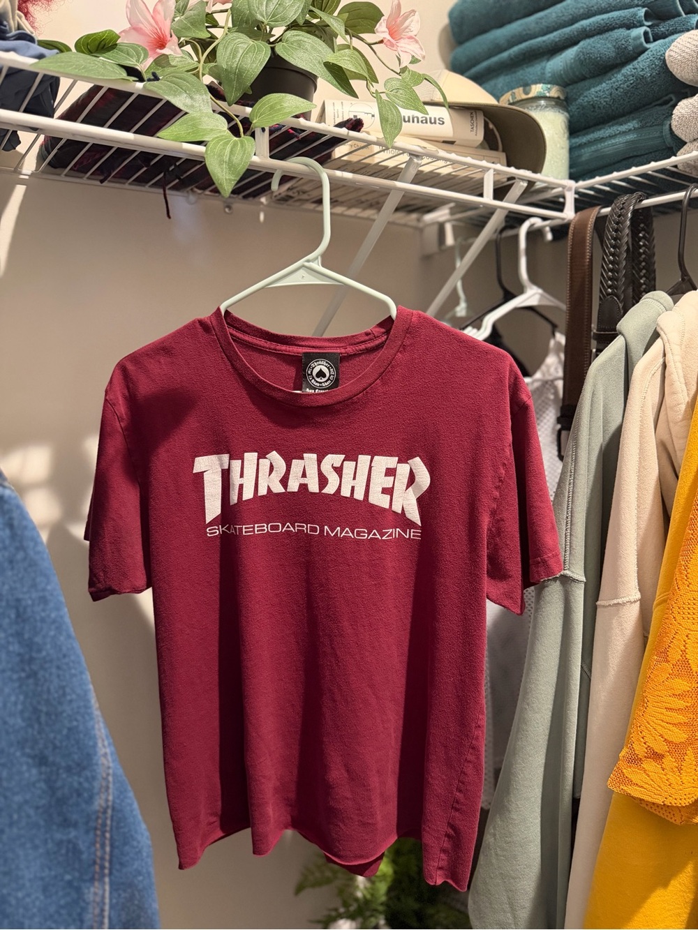 Red / Maroon Cropped Thrasher Graphic Tee with White Logo